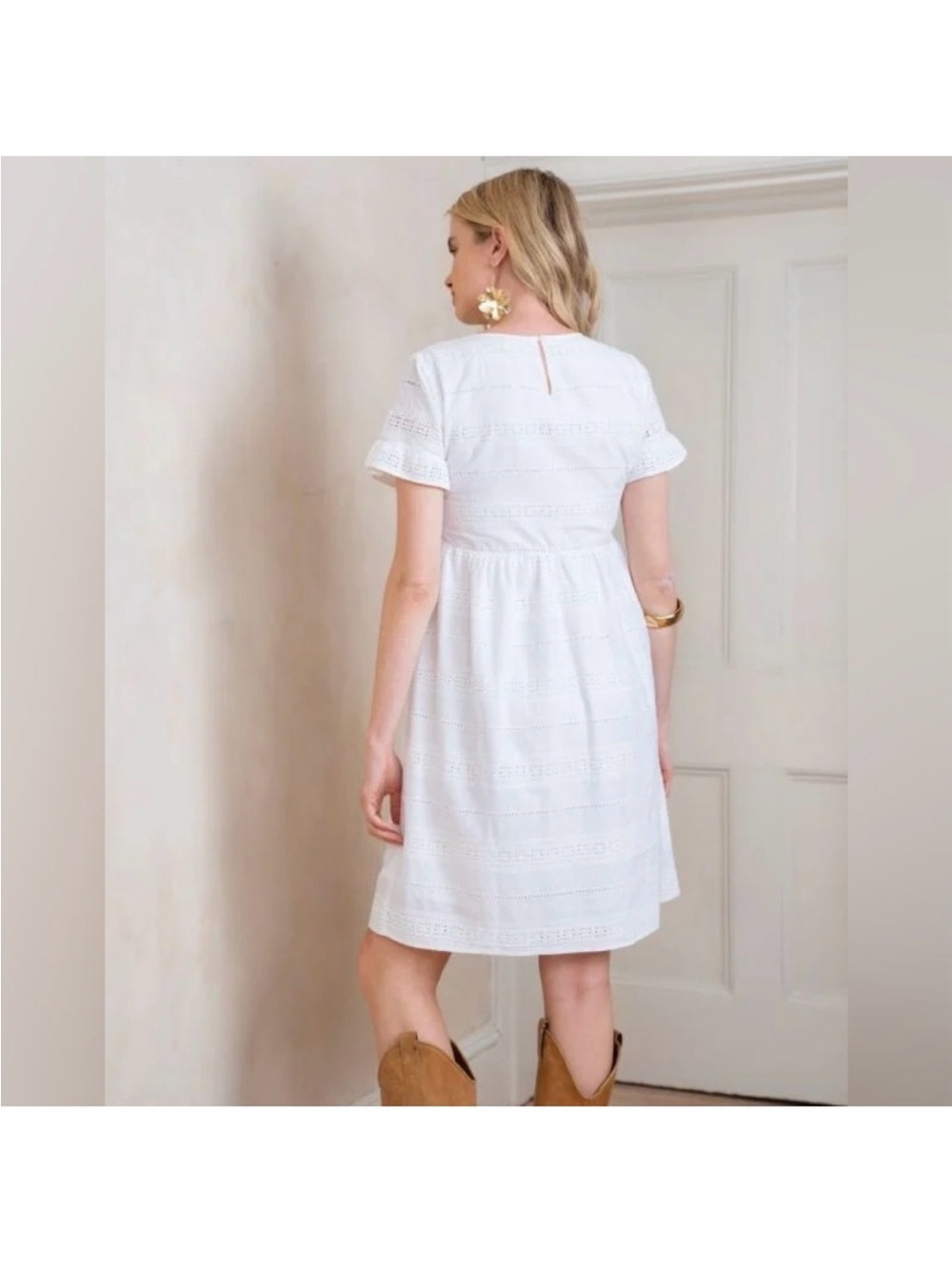 White Maternity Dress Eyelet Lace Frill  100% Cotton by Seraphine SZ 10 Nursing - Picture 4 of 16